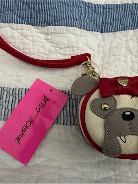 Betsey Johnson Puppies & Bows Bulldog Travel Contact Lens Kit Pouch Grey NWT